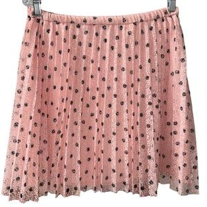 ELLE Lace Pleated Skirt Women's Size Medium Polka Dot Pink Elastic Waist